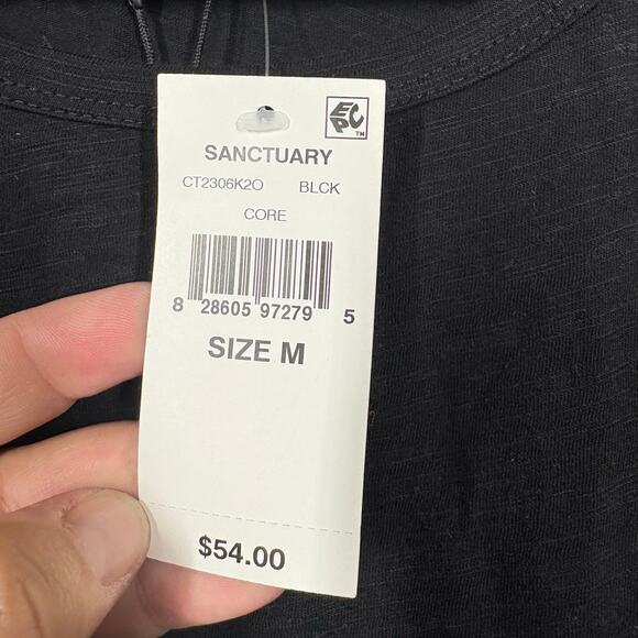 Sanctuary Size Medium Lou-Lou Cold Shoulder T-Shirt Black Cotton Tie Sleeves - Picture 7 of 9